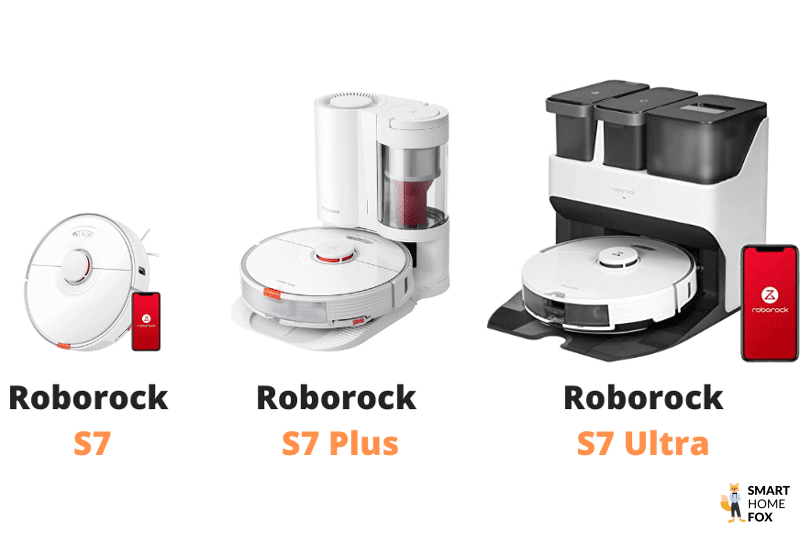 Die verschiedenen Modelle der Roborock S7 Serie sind zu sehen.